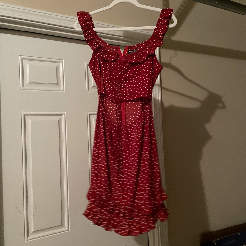 Nasty Gal Dress with cutout middle in red polka dot
